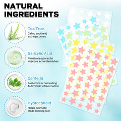 Azonee 200 Pcs Pimple Patches, Hydrocolloid Acne Patches for Face, Colorful Star Pimple Spot Sticker with Hyaluronic Acid, Tea Tree Oil & Centella Oil for Covering Zits and Blemishes