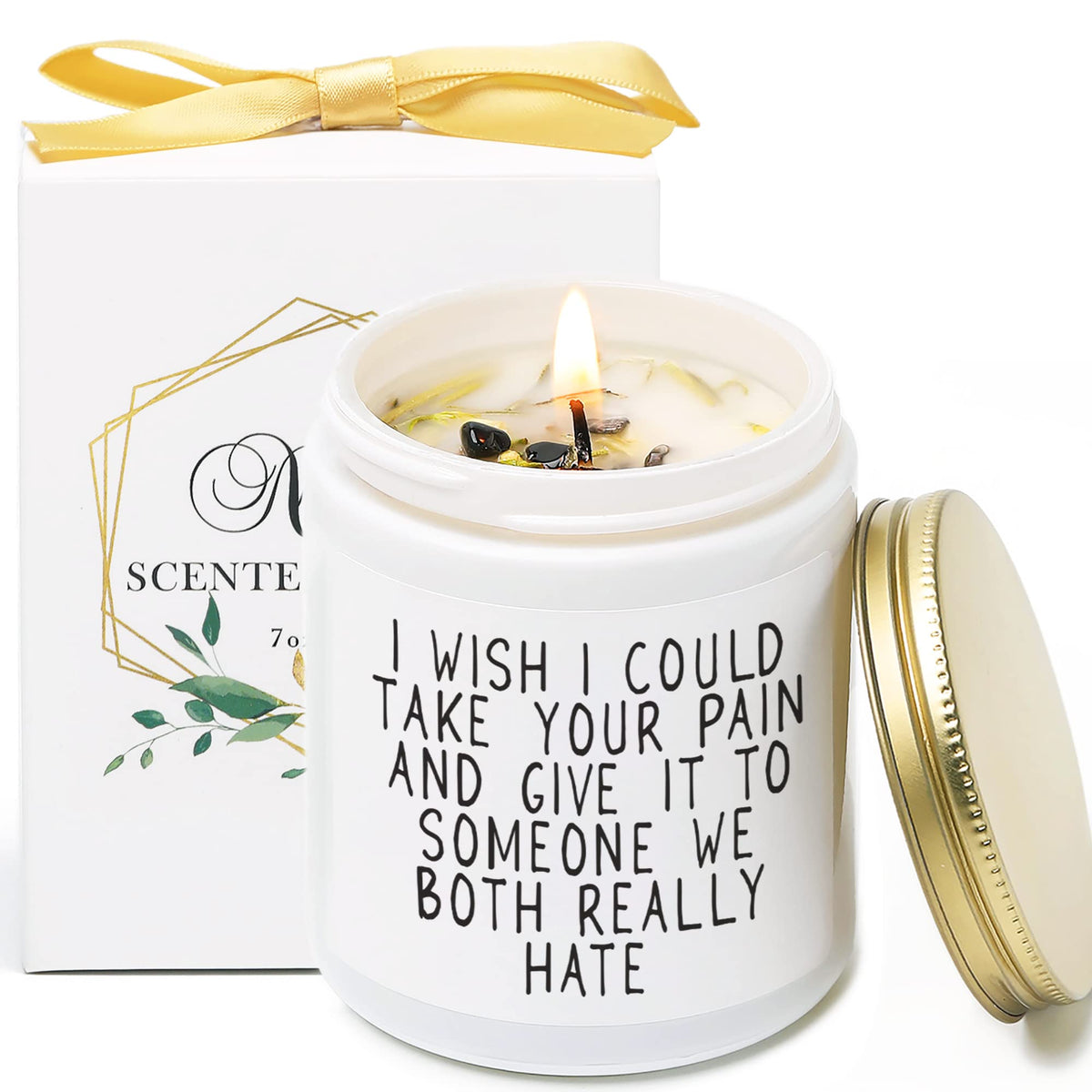 KORMMCO Get Well Soon Gifts for Women, Take Your Pain Scented Soy Candle, Feel Better, After Surgery Gifts for Women, Her, Friends, Vanilla&Lavender Scented Candles with Crystal