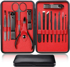 ORiTi Manicure Kit Nail Clippers Set Stainless Steel Professional Pedicure Black 15 Pieces Grooming Scissors Cutter Ear Pick Tweezers Scissors Eyebrow file for Man&Women gift (Black 15 PC SET)