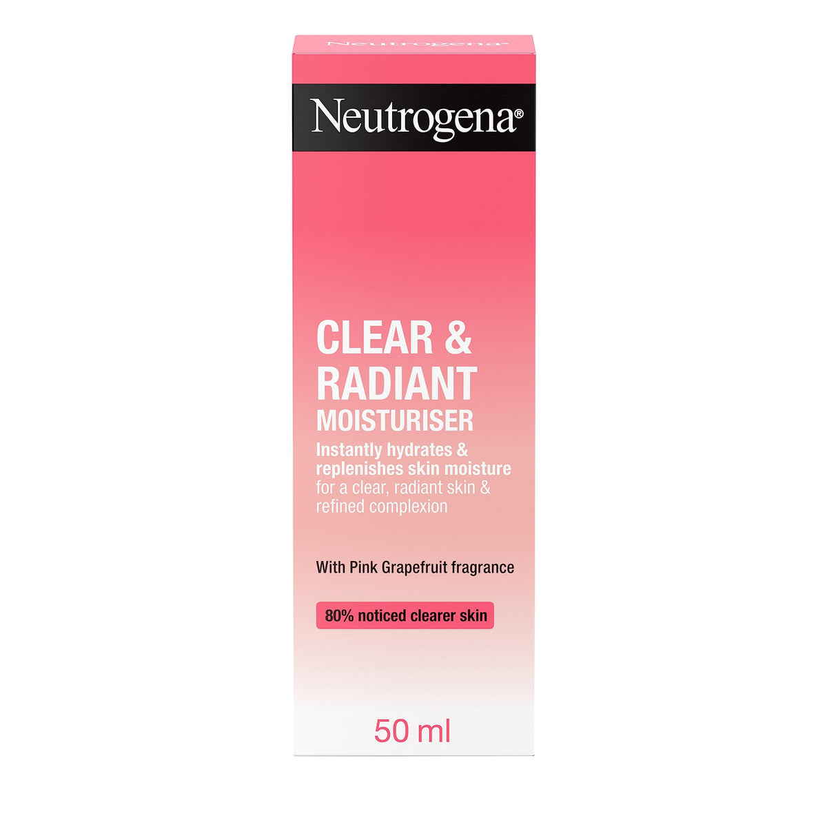 Neutrogena Clear & Radiant Moisturiser (1x 50ml), Daily Facial Cream for Dry Skin Prone to Blemishes, Uplifting Oil-Free Moisturiser with Pink Grapefruit Fragrance, for a Clearer, Radiant Skin