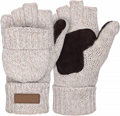 Winter Gloves, Convertible Wool Mittens for Men and Women, Warm Thermal Knit Flip Top Snow Glove for Cold Weather - Beige