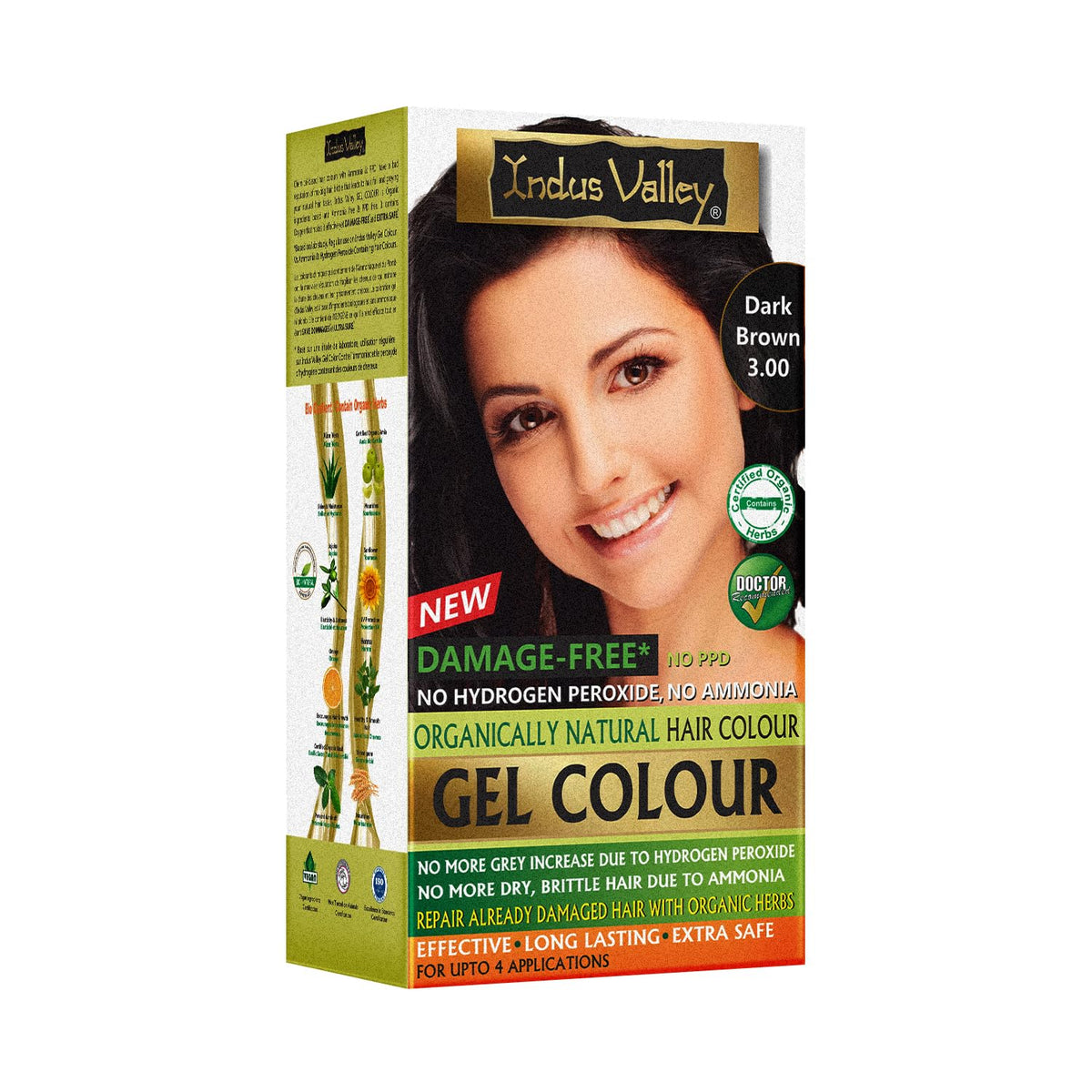 Indus Valley Damage Free Natural Gel Hair Colour for Women | Ammonia & PPD Free Organic Hair Colour with 100% Grey Coverage, Long Lasting Conditioning Hair Color | Dark Brown 3.00-220 ml