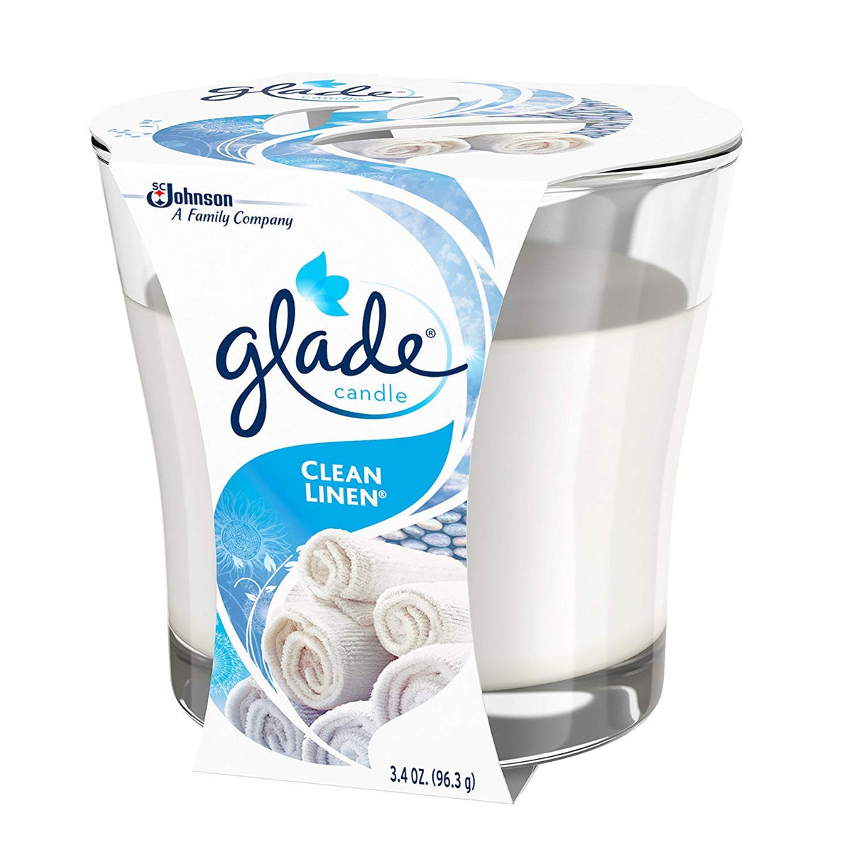 Glade Renewing Clean Linen Scented Candle, Fragrance Infused With Essential Oils, 3.4Oz