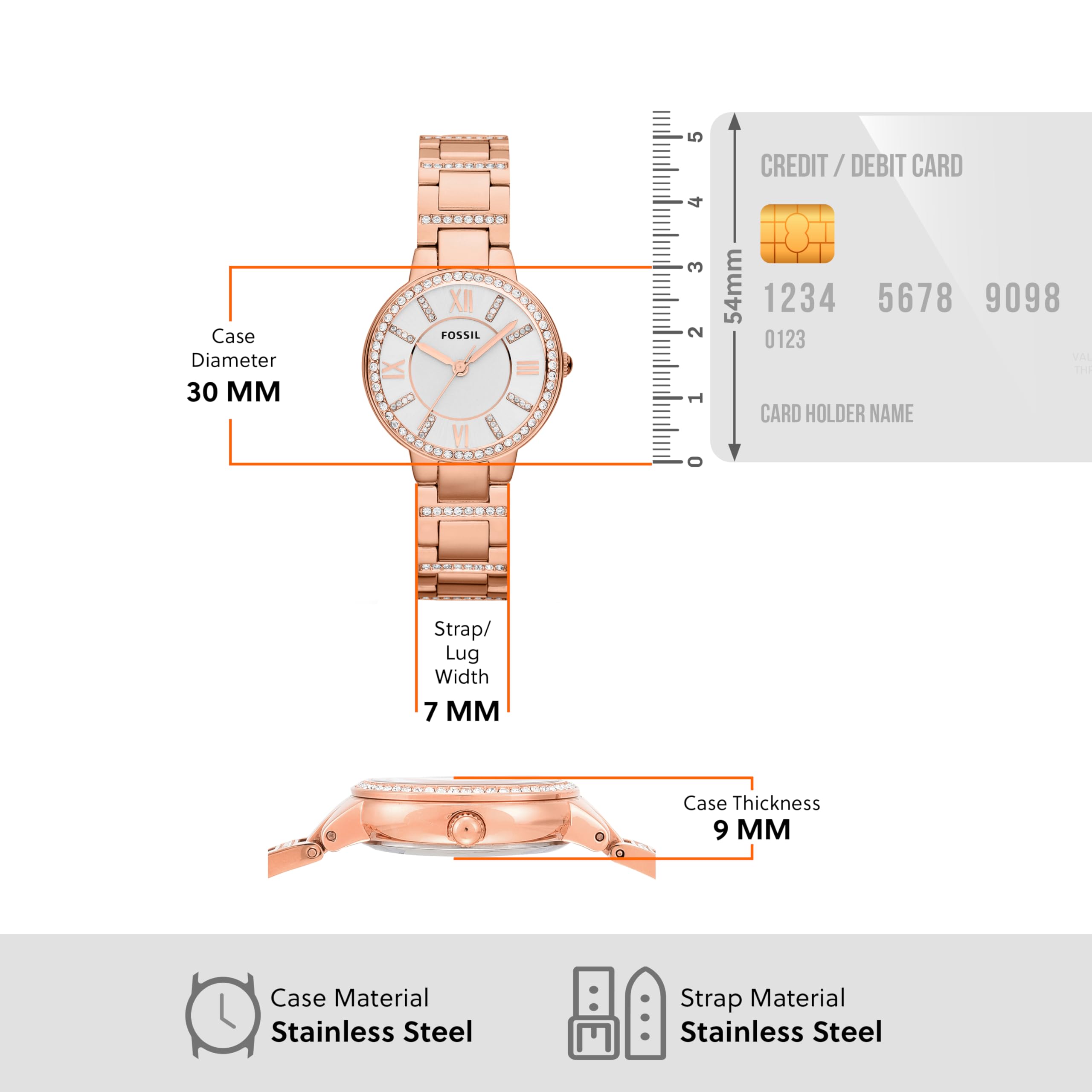 Fossil Womens Quartz Watch, Analog Display and Stainless-Steel Strap