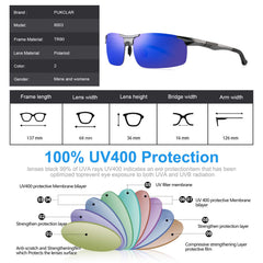 PUKCLAR Mens Driving Sunglasses Polarized Sports Sunglasses Al-Mg Metal Frame Cycling Fishing Golf Goggles