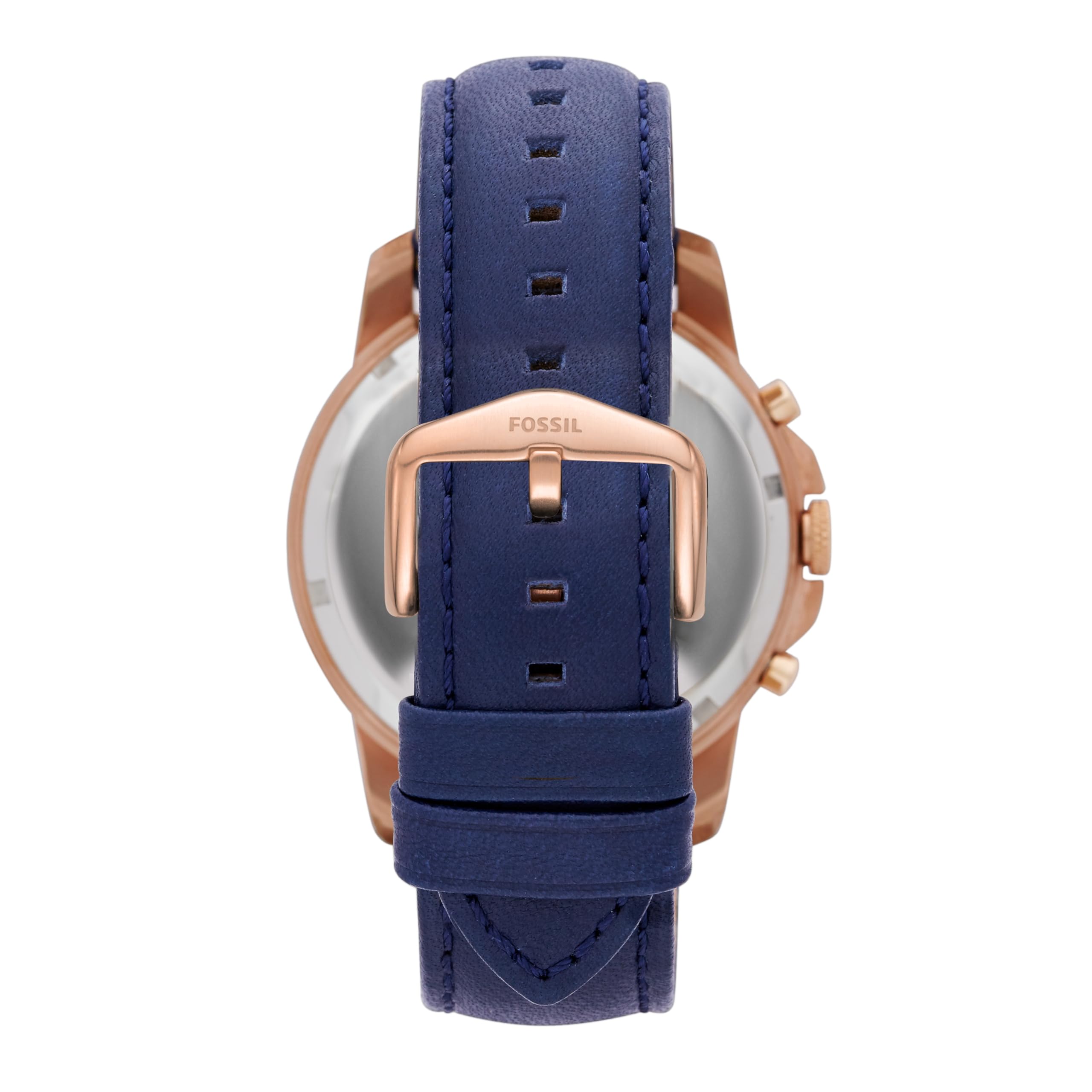 Fossil Leather Mens Quartz Watch Rose Gold Case / Blue Leather