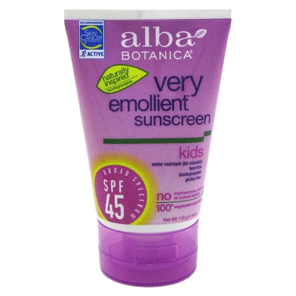 Alba Botanica Very Emollient, Kids Sunscreen SPF 45 4 oz (Pack of 3)