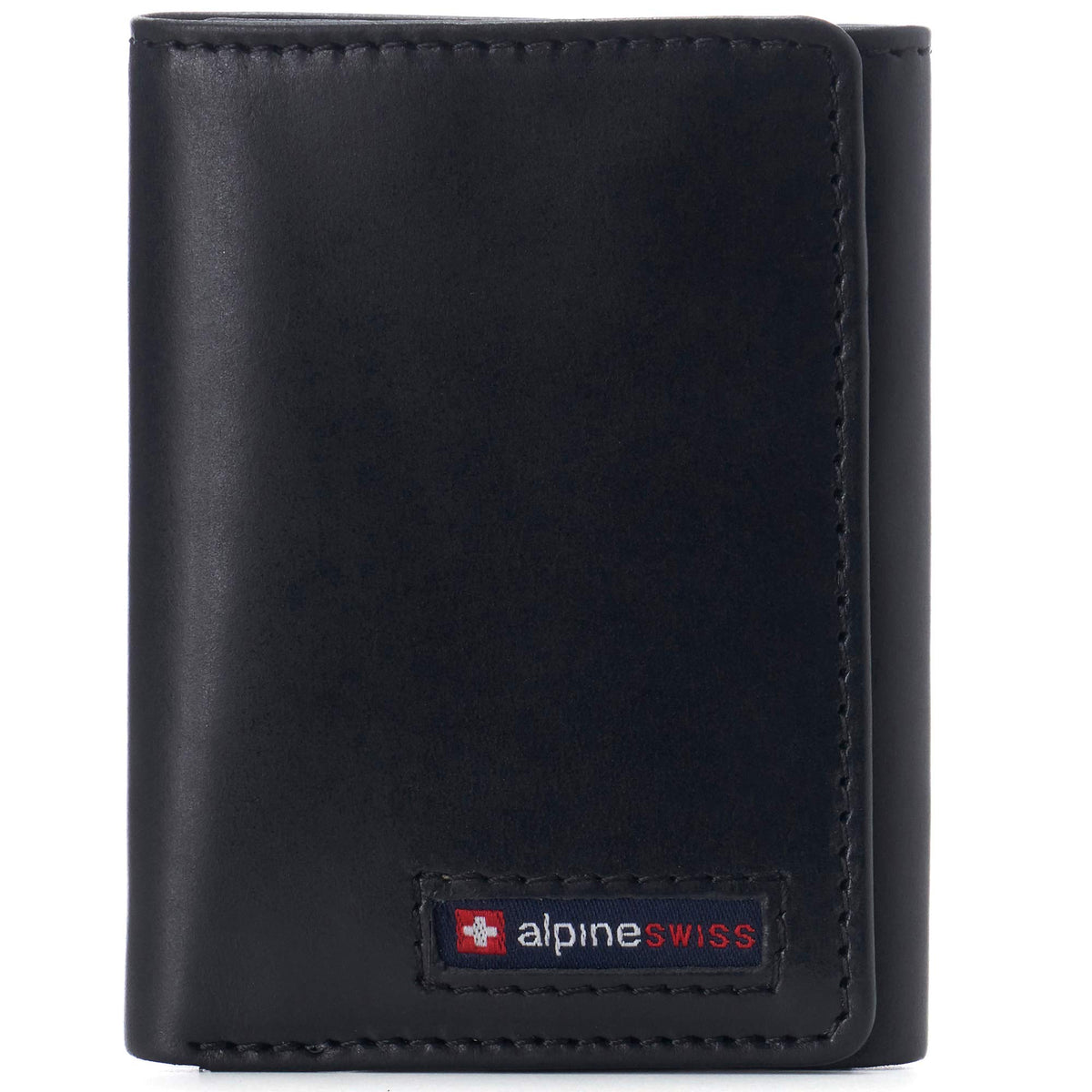Alpine Swiss Men's Leon Trifold Wallet RFID Safe York Collection - Glossy Nappa Black