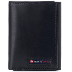 Alpine Swiss Men's Leon Trifold Wallet RFID Safe York Collection - Glossy Nappa Black