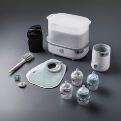 Tommee Tippee Closer to Nature Complete Feeding Set, Electric Steam Steriliser with Insulated Bottle Bag, Newborn Baby Bottles and Easiwarm Bottle Warmer, White