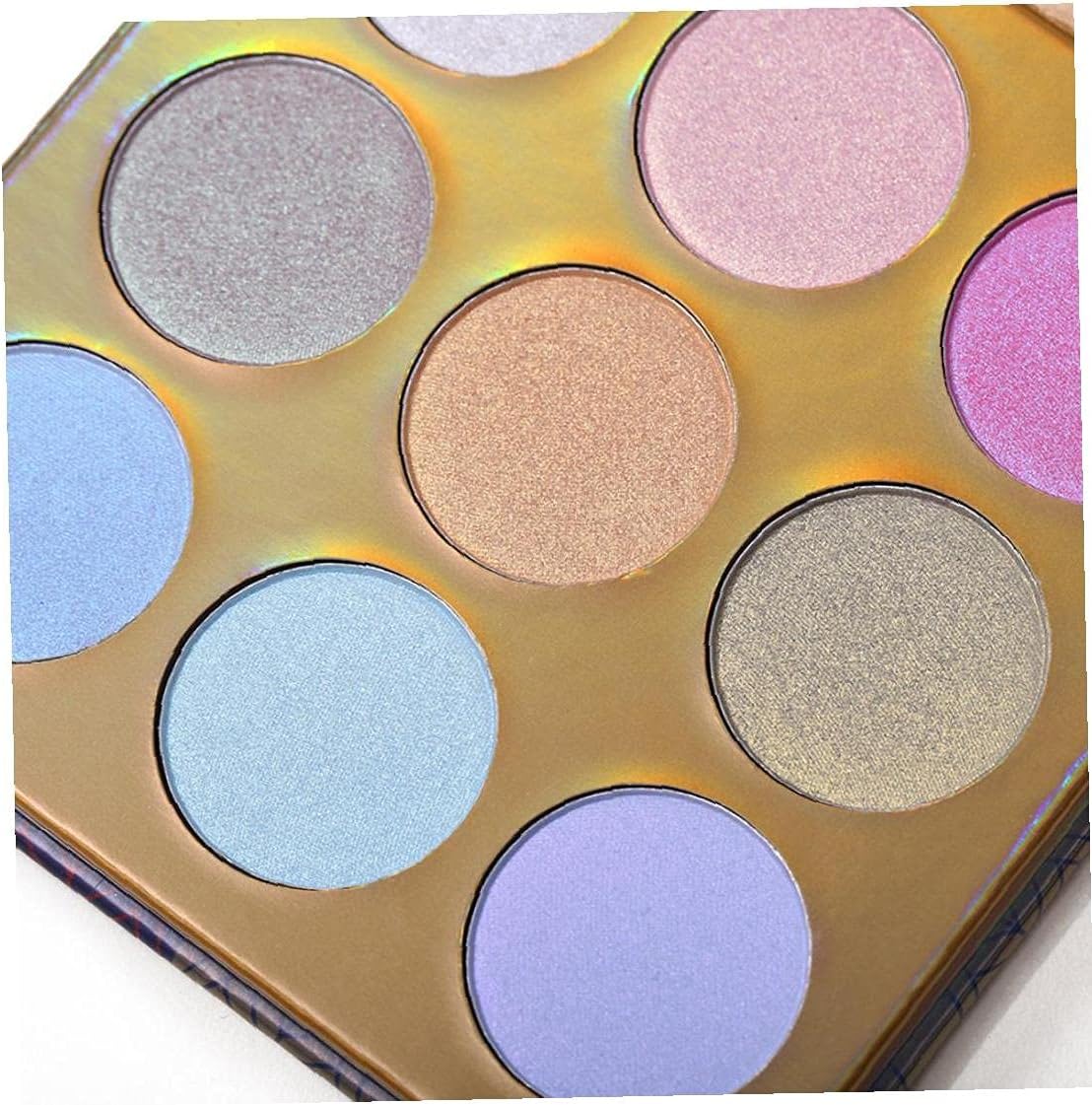 Holographic Highlighter Makeup Palette 9 Color Shimmer Eyeshadow Illuminating Glow Highlighting Metallic Bronzer Contour Cosmetics with Mirror Suitable for Women