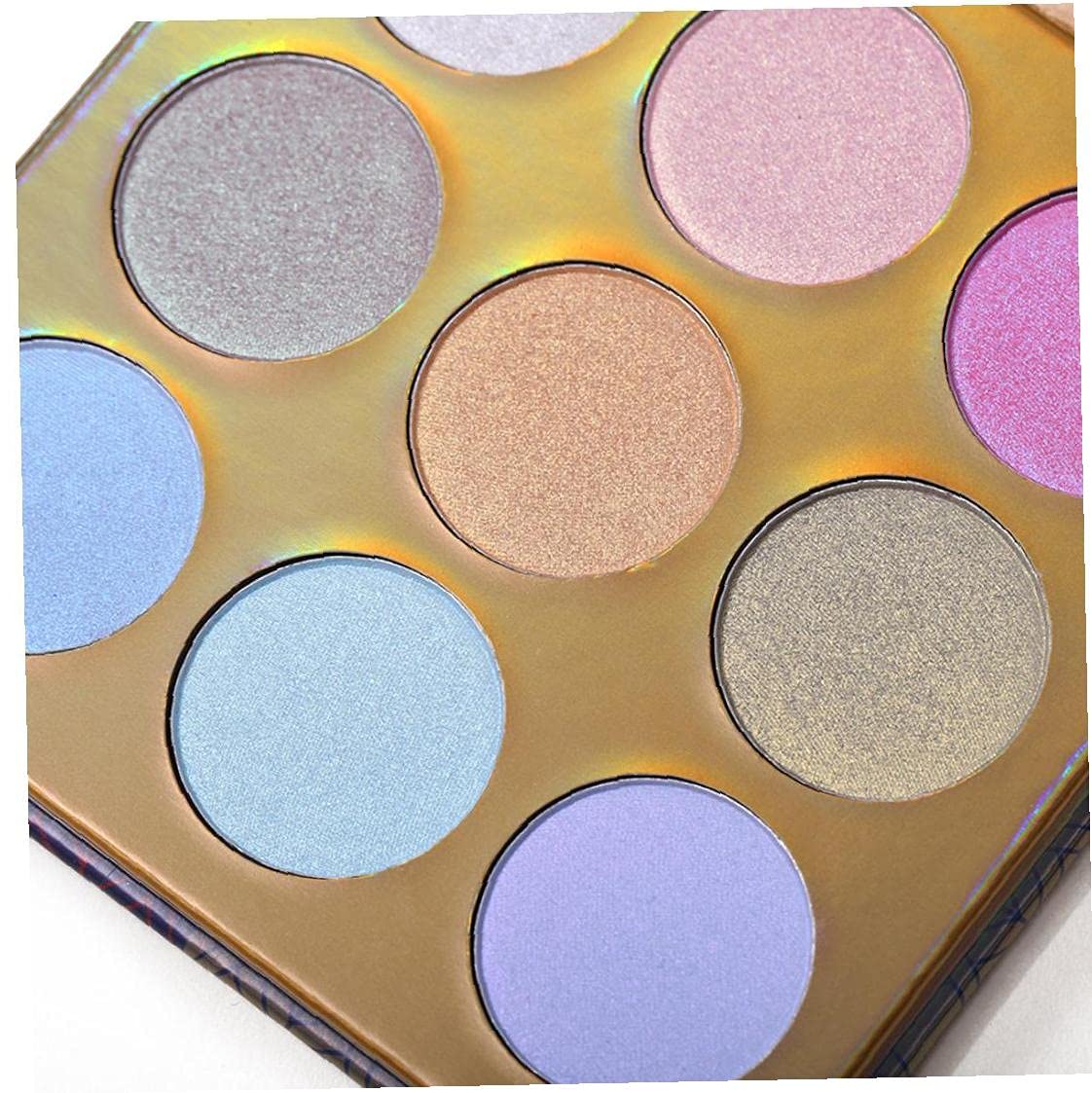 Holographic Highlighter Makeup Palette 9 Color Shimmer Eyeshadow Illuminating Glow Highlighting Metallic Bronzer Contour Cosmetics with Mirror Suitable for Women