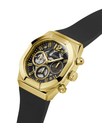 GUESS Men's 42mm Watch - Black Strap Black Dial Gold-Tone Case