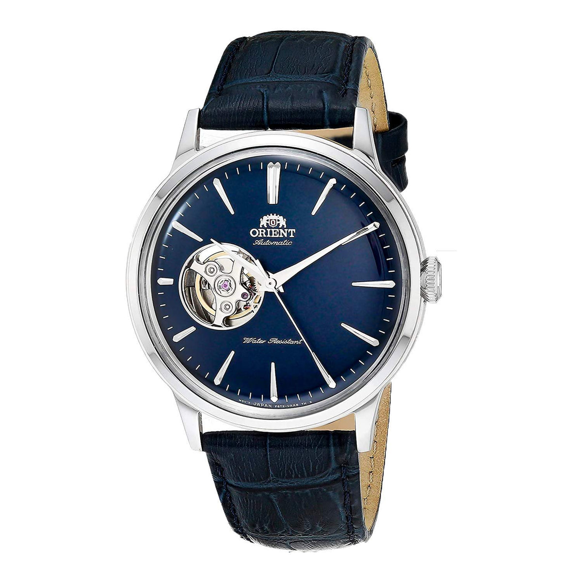 Orient 'Bambino Open Heart' Japanese Automatic Stainless Steel and Leather Dress Watch