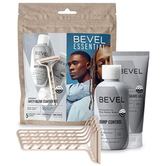 Bevel Essentials Disposable Safety Razor Shaving Starter Kit for Men, Includes 5 Stainless Steel Double Sided Safety Razors, Clear Shave Gel, and Post Shave Bump Control Cream
