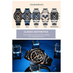 CURREN Business Quartz Men Watch 3ATM Waterproof Large Case Big Dial Luminous Wrist Watch Calendar Minute Second Chronograph 24-Hours Three Sub-Dials Wristwatch with Alloy Strap Band
