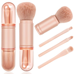 ECVV 4-in-1 Makeup Brushes Set: Travel Makeup Brush Set with Case, Retractable Foundation Eyeshadow Highlighter Brush for Women Cosmetics Makeup Brush Set