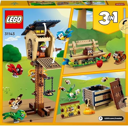 LEGO 31143 Creator 3in1 Birdhouse: Birds to Hedgehog to Beehive Set, Forest Animal Figures, Building Toys For Kids Aged 8 Years and Over, Gift Idea