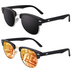 GQUEEN Classic Horn Rimmed Semi Rimless Polarized Sunglasses for Men Women GQO6
