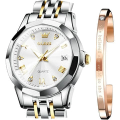 KASTWAVE Watches for Women Dress Roman Numerals Diamonds Stainless Steel Waterproof Silver Designer Metal Date Expanding Bracelet Ladies Wrist Watch