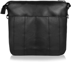 K London Women's Soft Leather Single Strapped Cross Body Handbag with 7 Pockets Plain Black KL_922_BLK, M