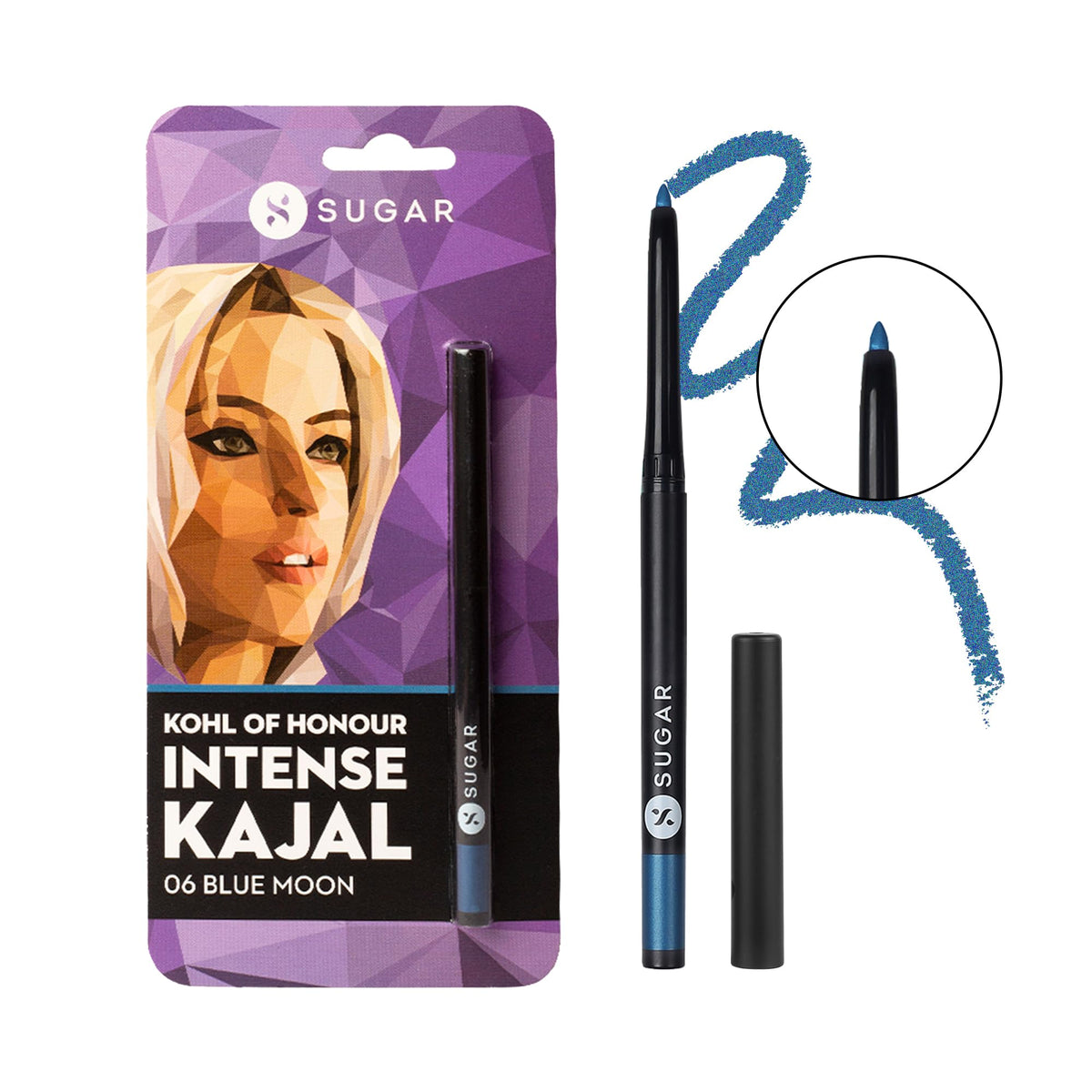 SUGAR Cosmetics Kohl of Honour Intense Kajal | Up to 12 Hrs Long Lasting, Smudge Proof & Waterproof | Matte Finish | Twist Up Pencil | Paraben Free | 06 Blue Moon