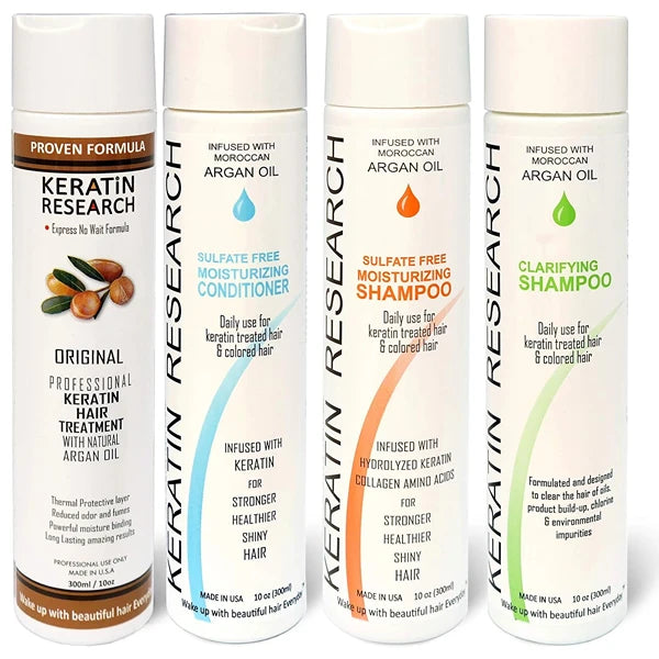 KERATIN RESEARCH Premium Advanced Brazilian Keratin COMPLETE LARGE SET 4 Bottles Blowout Hair Complex Treatment Professional Results Straightens and Smooths Hair Queratina Keratina Brasilera Tratamiento