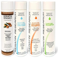KERATIN RESEARCH Premium Advanced Brazilian Keratin COMPLETE LARGE SET 4 Bottles Blowout Hair Complex Treatment Professional Results Straightens and Smooths Hair Queratina Keratina Brasilera Tratamiento