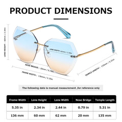 AEVOGUE Oversized Rimless Diamond Cutting Sunglasses for Women (AE0534) - Blue/Brown