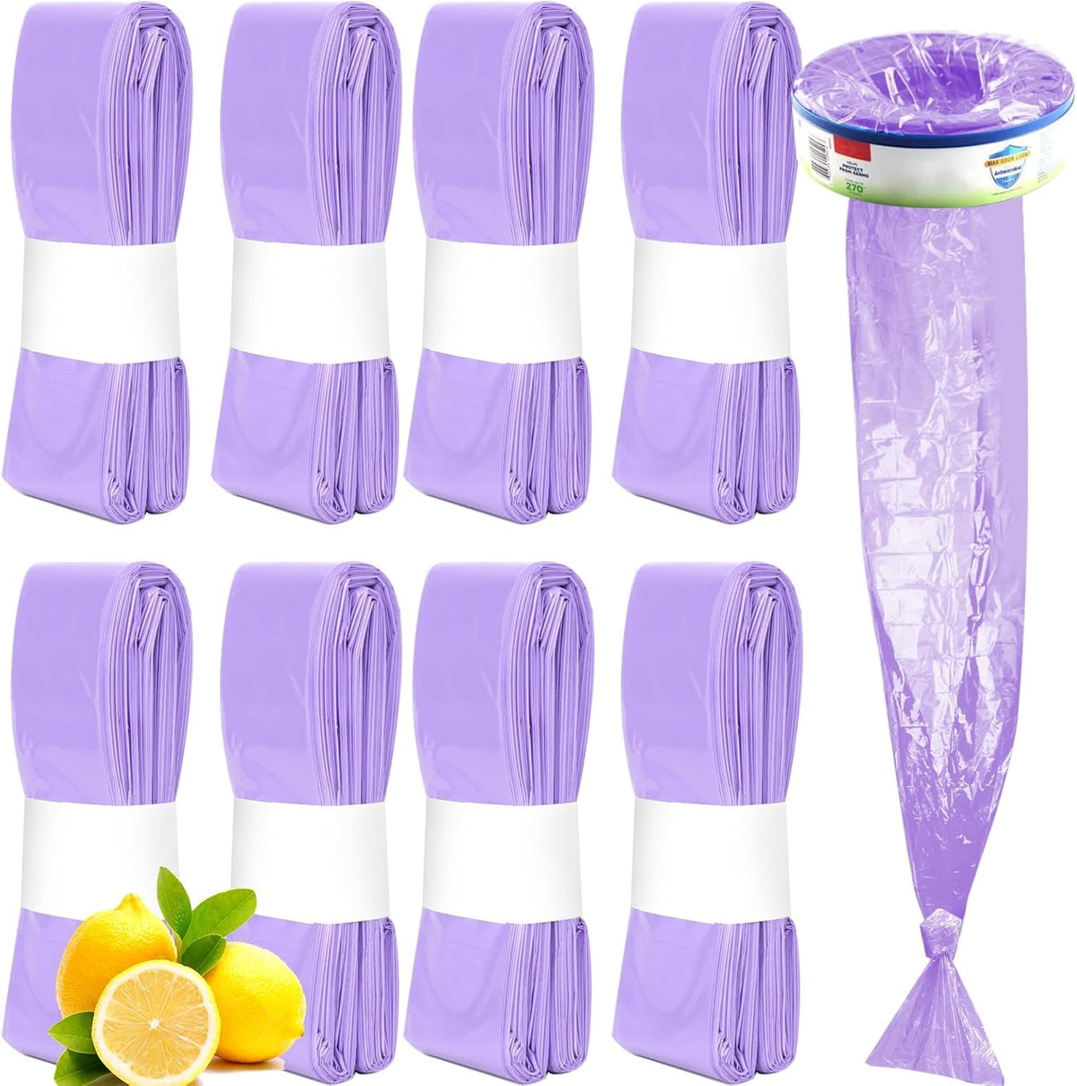 AoMige Eco-Friendly Nappy Bin Refill Bags,Compatible w/Tommee Tippee Twist & Click,Simplee Sangenic,Tec, Genie and Baby AngelCare Nappy Diaper Bin Liner Pails Disposal Systems (8-Pack Purple)