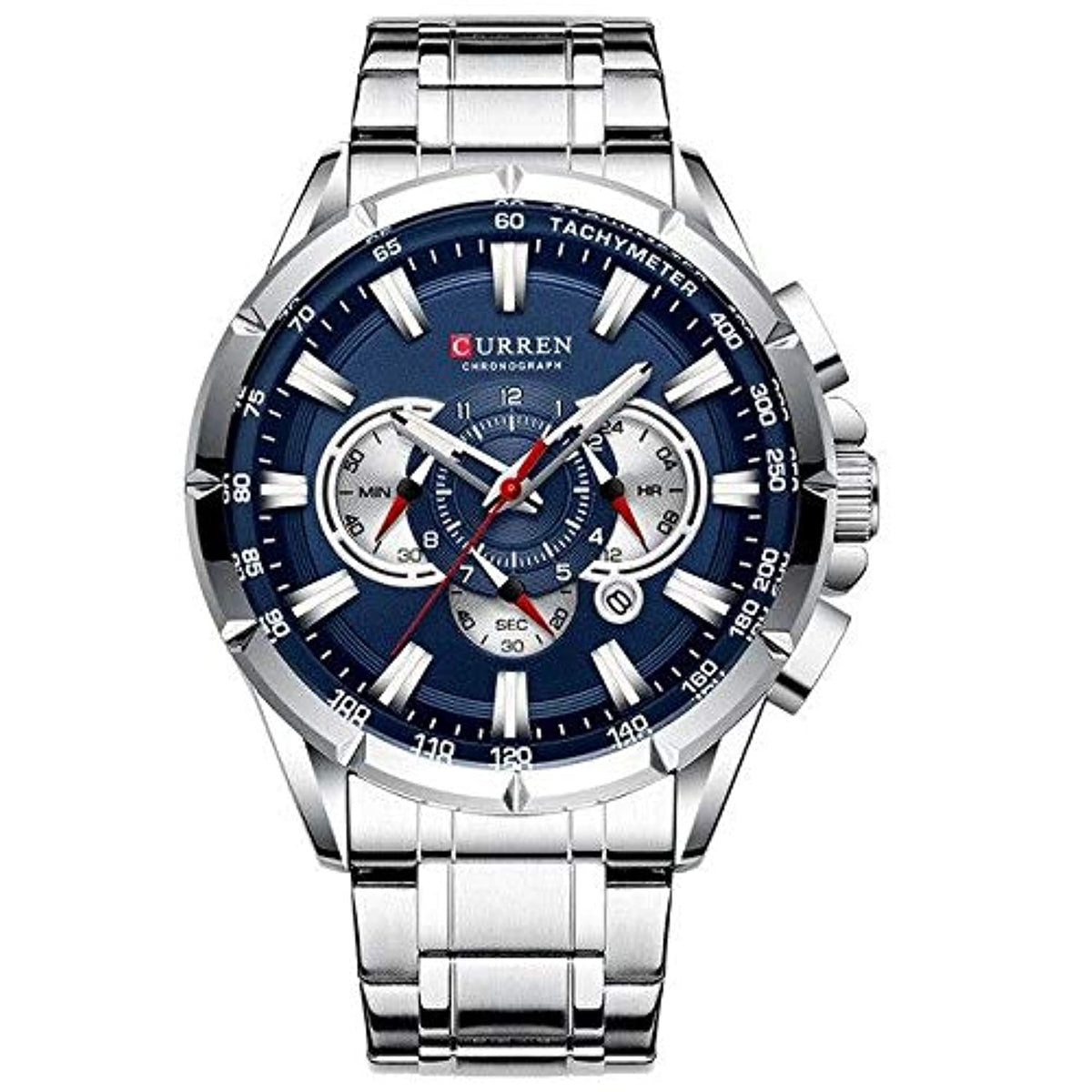 CURREN 8363 Fashion Men Watches With Stainless Steel Top Brand Luxury SportQuartz Men Watch (Silver Blue)