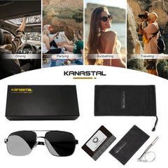 KANASTAL Polarized Sunglasses for Men Women, Large Memory Metal Frame Lightweight Sun Glasses 100% UV400 Protection Shades for Driving
