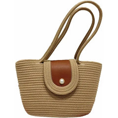 ZOBACYEDR Women’s Straw Beach Tote , Bamboo Handle Woven Shoulder Bag for Summer Vacation and Beach Use