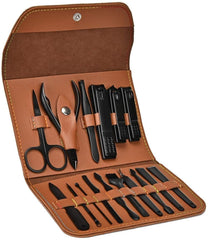 blue jw Manicure Set, Professional Stainless Steel Pedicure Nail Clipper Tools Kit with PU Leather Folding Case，Women Men Nail Scissors Nail Cutter Set，16 In 1 Travel Grooming Care Tool Kits
