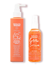 Umberto Giannini Grow Long & Smooth Wonder Blow Dry Hair Spray and Shine Enhancing Serum, Built in Heat Protectant Blow-dry Spray and Vegan Hair Serum for Reduces Frizz for Thin Hair (Pack of 2)