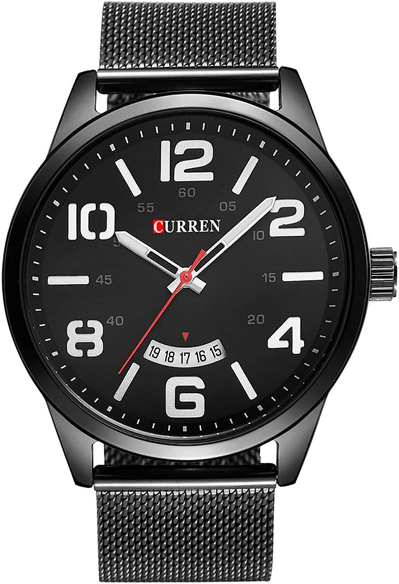 Curren 8236 Metal Strap Round Analog With Date Display Black, White Watch for Men