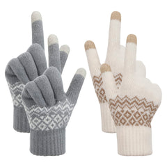 Excefore Women’s Touch Screen Gloves, 2 Pair Stretch Knitted Warm Mitten Winter Thermal Ladies Gloves Smartphones Texting Gloves One Size