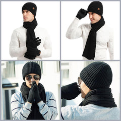 Cybrixus Winter Hat Scarf Glove Set, 3 in 1 Wool Hat Gloves & Scarf Winter Set, Women Winter Hats 3-Piece Warmer Set,Men Womens Ski Cap Touch Screen Mittens Suit Couples Matching Hats for Men Women - Black