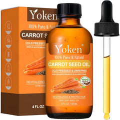 Yoken Cold Pressed Carrot Seed Oil - 100% Pure and Natural Carrier Oil for Skin & Hair, Lightweight Facial & Scalp Oil, Gua Sha, DIY Blends, Massage - 4 fl oz