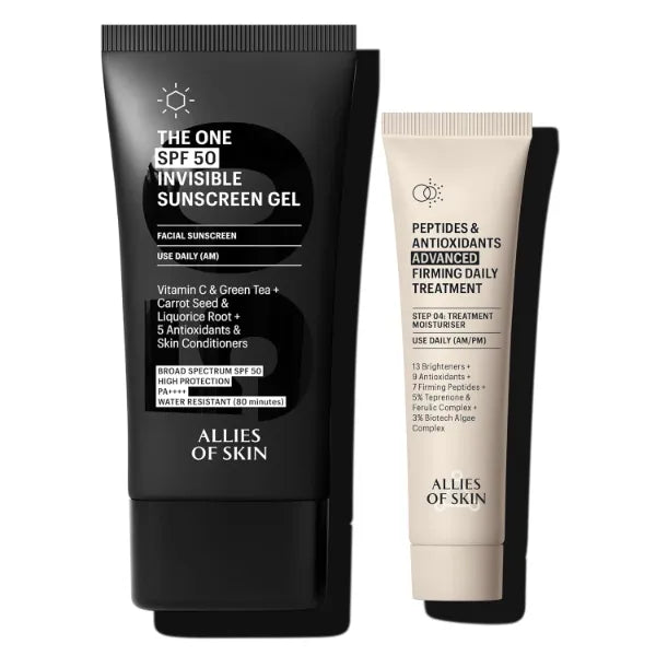 Allies of Skin Daily Face Sunscreen SPF 50 & Peptides Advanced Firming Daily Moisturizer | The Priming Protection Duo to Reverse Signs of Aging (1.7oz, 1.6 oz)