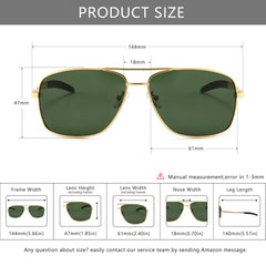 SUNGAIT Men's Polarized Square Aviator Sunglasses Durable Metal Frame for Fishing Driving Golf 100% UV Protection