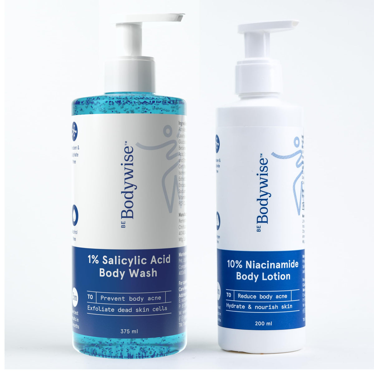 Be Bodywise Body Care Pack | 1% Salicylic Acid Body Wash & 10% Niacinamide Lotion for Face & Body | Prevents Body Acne, Exfoliates, Promotes Glowing & Radiant Skin | 575 mL