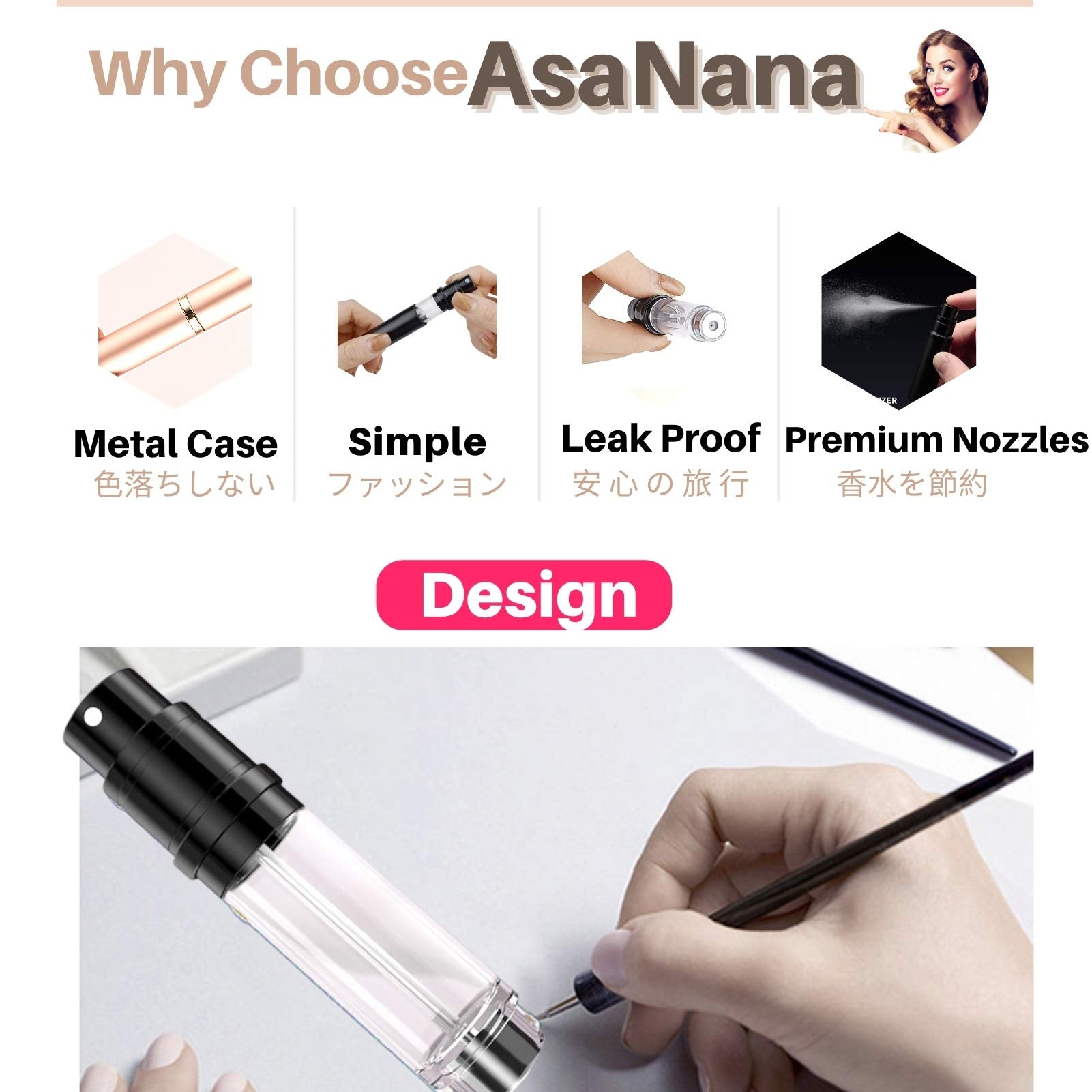 AsaNana Perfume Atomiser, Refillable & Travel Size Perfume Bottle, Leaking Proof,Bottom Pump without Funnel, Luxurious Small women and men, 5ml (Cla.-RoseGold)