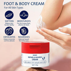 40% Urea Cream for Dry Foot, Cracked & Scaly Skin Moisturizing Hand Cream with 2% Salicylic Acid & Hyaluronic Acid, for Callus Treatment on Hands, Heels, Elbows, Nails & Knees