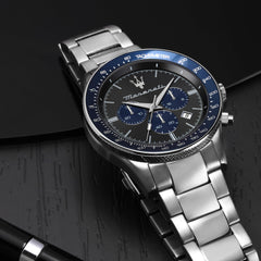 Maserati Sfida Men's Watch Limited Edition Chronograph Analogue - R8873640018, silver, 44mm, Bracelet