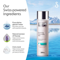 Swiss Image Soothing Cleansing Milk, Non Greasy, Gentle Facial Cleanser 2 X 200ml | Makeup Remover, Soothes, Brightens & Deep cleanses| Enriched with Alpine Glacier For Combination to Oily Skin