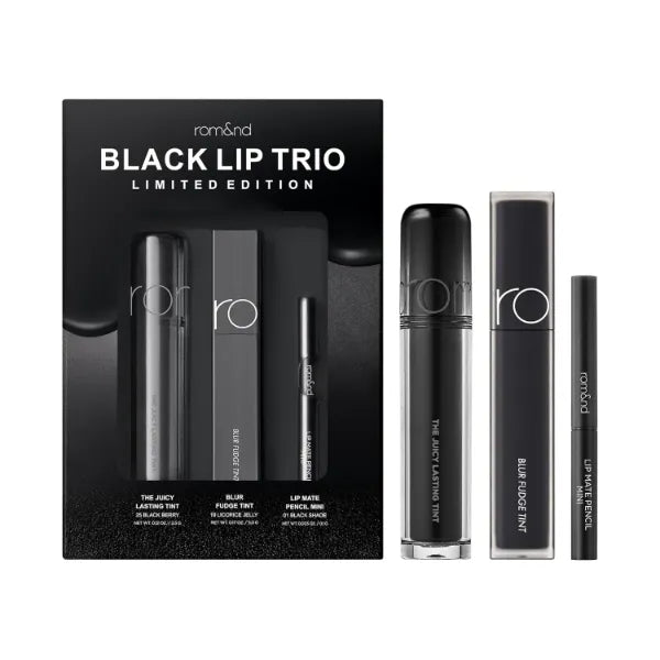 rom&nd Black Lip Trio Limited Edition K-Beauty Set | Authentic Glossy, Matte & Liner | Hydrating, Buildable, Versatile Makeup Kit