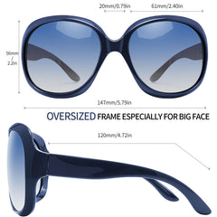 Joopin Polarized Sunglasses for Women, Ladies Big Frame Polarized Eyewear UV400 Protection Driving Fishing - Blue/Gradient Blue