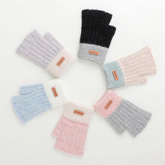 Fingerless Gloves for Women Warm - Winter Thermal Gloves Knitted Soft Half Fingers Mittens for Cold Weather Typing Working Driving - White pink