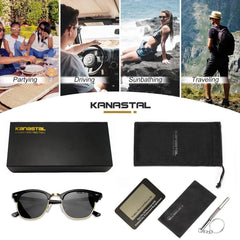 KANASTAL Polarized Horn Rimmed Sunglasses for Men and Women, Classic Half Frame Sun Glasses, Semi Rimless Shades for Womens 100% UV400 Protection Driving